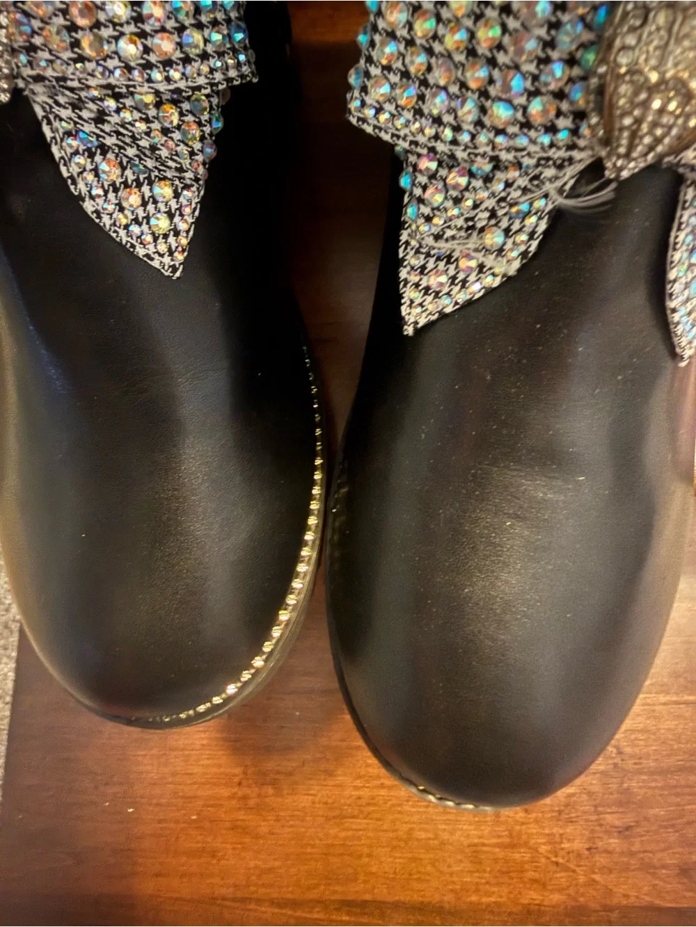 Kurt Geiger Black Knee-High Boots with Crystal Bow Accent